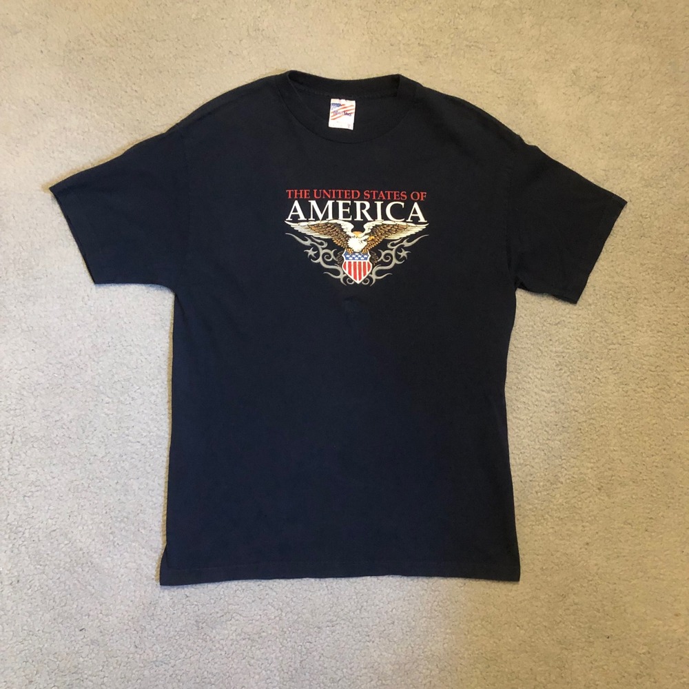 Vtg Murina USA Eagle Graphic T-Shirt Mens L Navy Blue Made USA Tee Tribal